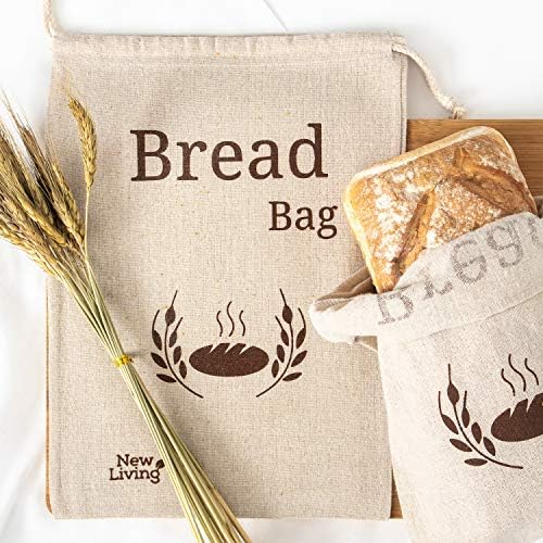 שקיות לחם כותנה פשתן אורגני חדש גדול במיוחד / 44 על 35 סמ / 2 שקיות לחם לשימוש חוזר / שקית אחסון מזון