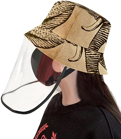 כובע מגן למבוגרים עם מגן פנים, כובע דייג כובע אנטי שמש, ציור בעלי חיים רטרו פיל