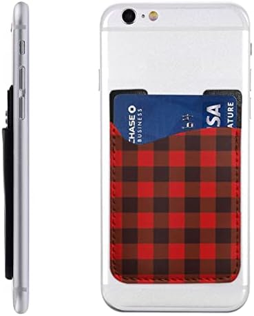 מחזיק כרטיסי טלפון אדום ושחור משובץ מחזיק כרטיסי אשראי עור PU זיהוי תעודת זהות 3M שרוולי דבק לכל הסמארטפונים