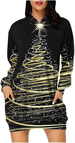 גרפיקה רופפת שמלה בכושר נערות נערות שרוול ארוך ספנדקס מיני חג חג המולד קצר עם שמלת מכסה