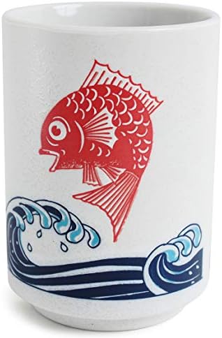 כלי מינו קרמיקה יפנית סושי יונומי כוס תה צ'וואן כוס דניס ים אדום וגל כחול גדול שנעשה ביפן Yay029