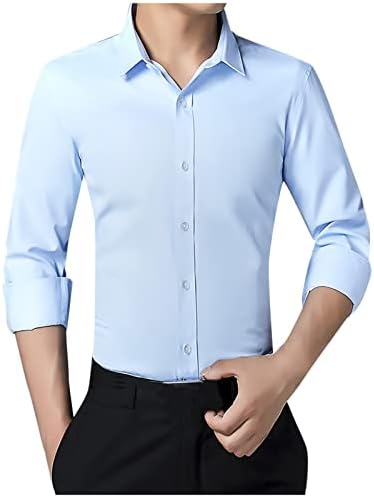 כפתור הגברים של ZDFER למטה חולצת דש חולצה עסקית בצבע אחיד בונה גוף חולצות עם שרוולים ארוכים אופנה מזדמנים רזים