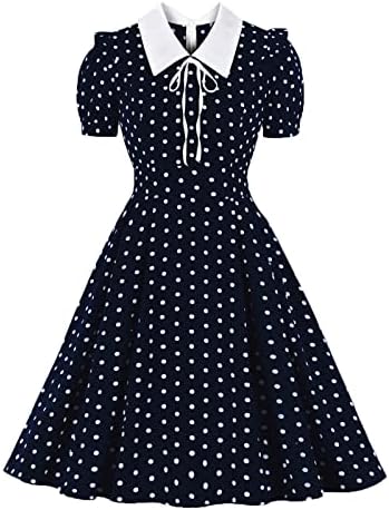 נשים של קוקטייל שמלת דש מנוקדת מזדמן ערב לבוש הרשמי קצר שרוול שושבינה שמלת 1950 רטרו שמלה