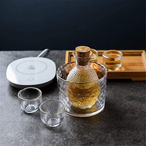 פנדו 6 חלקים יפניים מסורתיים סט 1 מקרר יין ו -4 כוסות סאקה עם בקבוק הגשה 1 סאקה חרוט בעיצוב ידיים