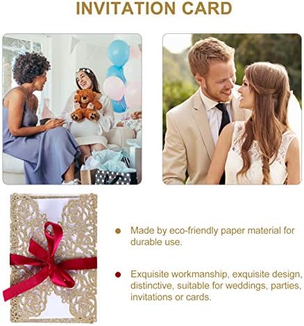 Nuobesty 5 הגדר הזמנות לחתונה עם מעטפות וסרט מוזהב גליטר חלול החוצה עיצוב עיצוב נייר הזמנות כרטיסים
