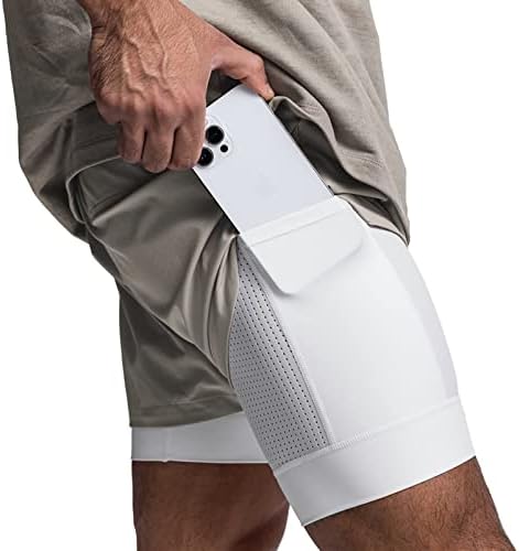 Diotsr Mens 2 ב 1 מכנסי אימון מפעילים לגברים מכנסי אימונים קלים מכנסיים קצרים כושר יבש מהיר עם כיס טלפון
