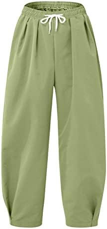 מכנסיים נסיעות לנשים נשים מקרית מוצק צבע רופף כיסים אלסטי חגורת מותניים מכנסיים ארוך בתוספת גודל זיעה