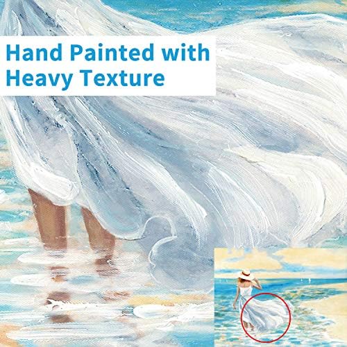 הרדי גלריה מופשט חוף תמונה קיר אמנות: ילדה & אוקיינוס יצירות אמנות נוף ימי ציור על בד לאמבטיה