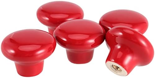JAPCHET 16 חבילות ידיות ארון קרמיקה אדומות, ידיות דלת קרמיקה של חור יחיד עם ברגים, כפתור פטריות עגול משיכות