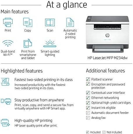 מדפסת לייזר מונוכרום אלחוטית הכל-ב-234 וולט - סריקת הדפסה עותק - 30 עמודים לדקה, 600 על 600 דפי, הדפסה