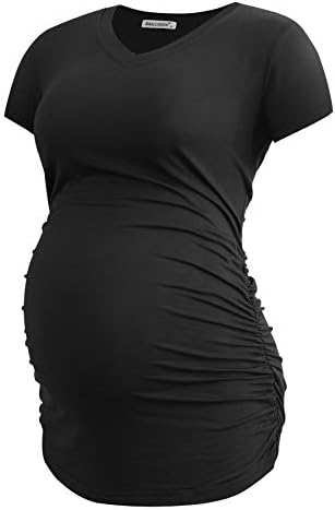 קטןלהראות נשים של צוואר יולדות חולצה צד משובץ טוניקת הריון קצר שרוול למעלה בגדי 3-חבילה
