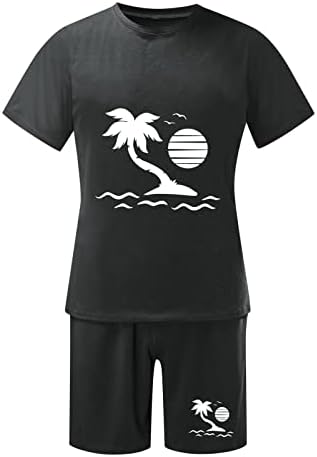 גברים חליפות גברים בכושר רזה קיץ תלבושת חוף קצר שרוול מודפס חולצה קצר חליפת חולצה מכנסיים חליפה עם כיסים