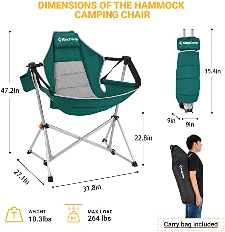 כיסא קמפינג של קינקאמפ כיסא קמפינג מתקפל כיסא נדנדה כבד כיסא כורסה נדנדה נייד עם כרית לפיקניק בחצר