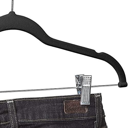 LEPSJGC 10 חבילה קולבי בגדים עם קליפים קולבי קטיפה שחורים משתמשים בחצאית ובגדים מכנסי קולב קולב אולטרה דק ללא