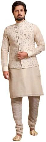 מעצב הודי פסטיבל רויאל לחתונה ללבוש פיג'מה אתנית מסורתית עם ז'קט נהרו לגברים
