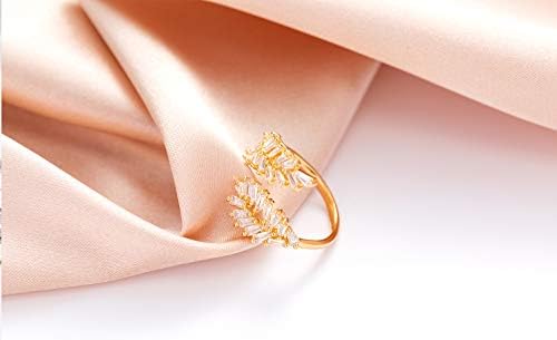 טבעת פתוחה מתכווננת טבעות בציפוי זהב 18 קראט לנשים טבעת עלים עדינה מעוקב זירקוניה אותיות מותאמות