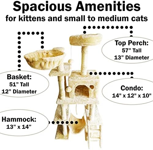 מגדל עץ חתול בז לחתולים מקורים &מגבר; גורים, 57 רב ברמה גבוהה עם מוט נוח & מגבר; סל, דירת מסתור, הודעות סיסל גרדן