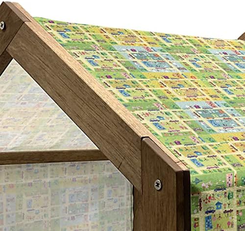 מפת סיטי מצוירת לניתוח בית חיות מחמד מעץ, 4 עונות מפת עיר עם דירות עיצוב מצוירות, מלונה כלבים ניידת חיצונית ומקורה