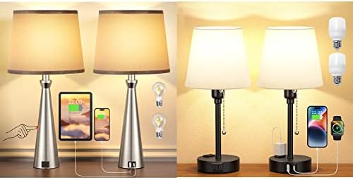מנורות ליד המיטה של ​​אקקסין לחדרי שינה סט של 4 שידת לילה - מנורת שולחן עם 3 דפוסי אור, מנורה עם USB C+יציאת