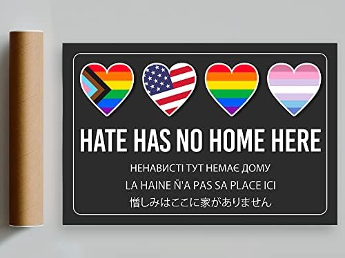 לשנאת Teevoke אין בית כאן פוסטר, הדפס גאווה הומוסקסואלית 18x12 אינץ ', חיים שחורים, זכויות אדם, לסביות, קבלת פנים