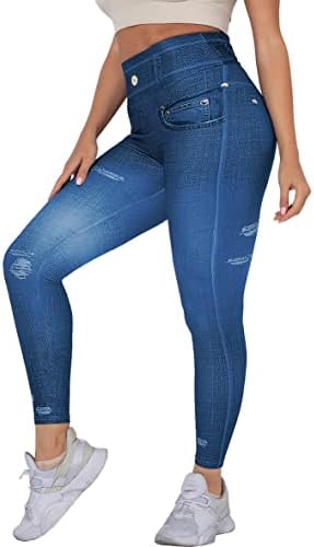 נשות zjlna מודפסות ג'ינס מודפסות ג'ינס יוגה חותלות כושר מכנסי ספורט חיצוניים אימון בטן חותלות מותניים