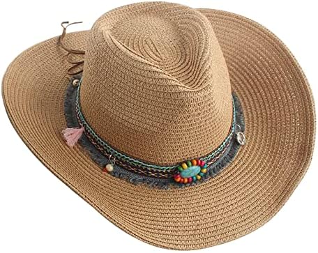 גברים ונשים ארוגים קש קאובוי כובע בוקרת כובעים מערביים לנשים כובע קאובוי מתכוונן עם שוליים רחבים לקיץ