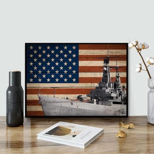 ערכות צביעת יהלומים של DIY 5D למבוגרים בסגנון לוח עץ בסגנון ארצות הברית ספינת חיל הים דגל אמריקאי