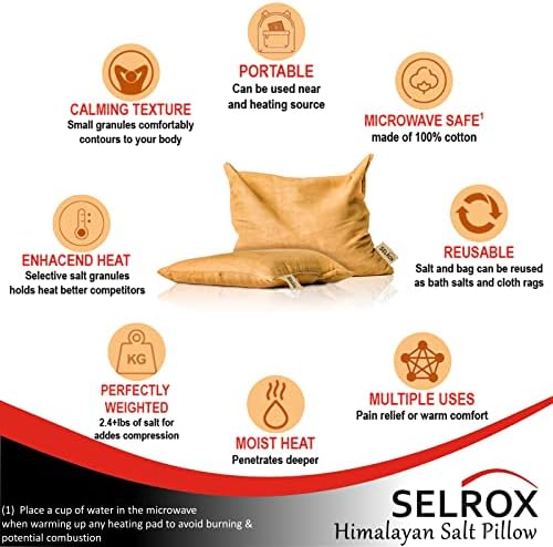 כרית חום של SELROX - כרית חימום טבעית של מלח ורוד מלח. כרית חימום לשימוש חוזר להקלה על כאבים טבעיים,