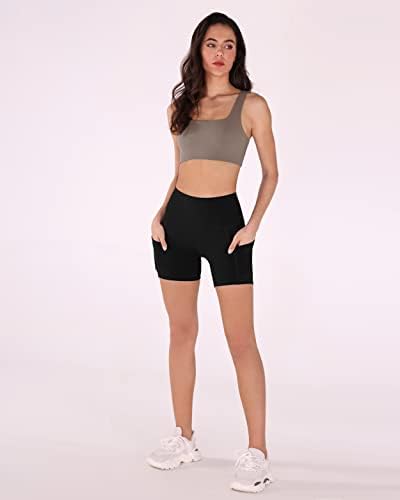 אודודוס נשים של בטן בקרת יוגה מכנסיים קצרים 2.0 עם כיסים גבוהה מותן ספורט אימון מכנסיים קצרים-5 / 8 תפר