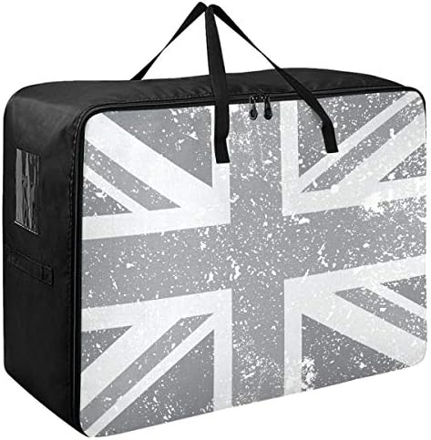 שקית אחסון בגדים של אמליבור משולבת לשמיכה - קיבולת גדולה תיק מארגני דגל בריטניה עם רוכסן מיכל אחסון לקישוט לחדר