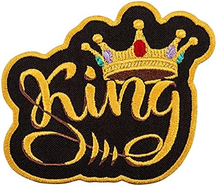טלאי קינג Engroverse - כתר זהב רקום - ברזל על טלאים מגניבים - גודל: 3.8 x 3.3 אינץ '