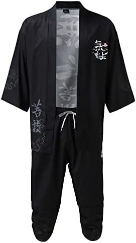 קירדיגן יפני של גברים יפנית סט קרדיגן מעיל קדמי פתוח רופף עם מכנסיים קצוצים בסגנון סיני חליפות
