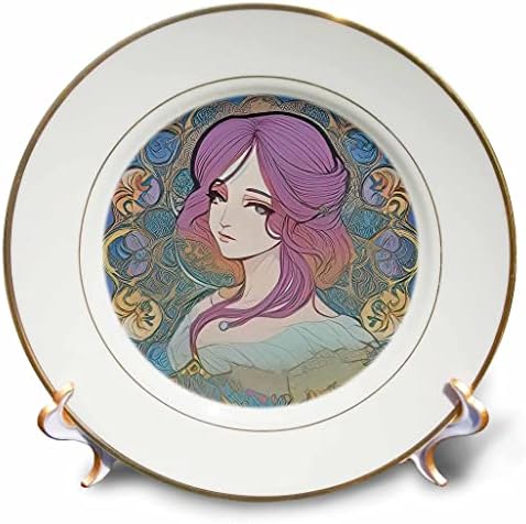 3drose Art Nouveau Woman. יופי עם שיער סגול. נסיכת האביב - צלחות