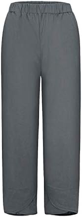 מכנסי פשתן קיץ לנשים כותנה כותנה כותנה פשתן קפרי דפוס וינטג 'הדפס קיץ פלוס מכנסיים קצוצים בגודל עם כיסים