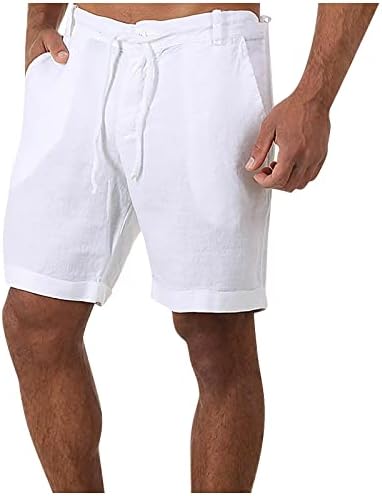 גברים של מכנסיים קצרים מקרית אופנה כותנה פשתן שרוך מוצק צבע חוף מכנסיים קצרים מכנסיים מקרית