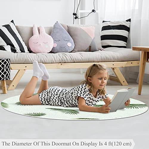 Llnsupply שטיח 4 רגל שטיחים גדולים עגולים עגולים לבנות בנים תינוקת - דפוס עלים טרופי -01, תפאורה