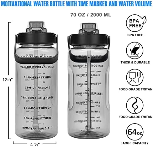 Kinouchi 70oz חצי ליטר בקבוק מים עם שרוול-2L דליפת דליפות BPA משקה מוטיבציוני משקה מים עם קש