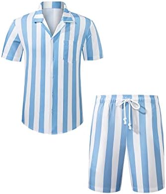 גברים קצר סטי תלבושות 2 חתיכה, מזדמן קיץ כפתור למטה קצר שרוול הוואי חולצה ומכנסיים קצרים