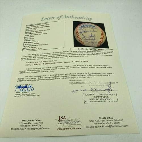 דרק ג'טר מריאנו ריברה קורט ארבע טירון 1995 ינקי חתום בייסבול JSA - כדורי בייסבול עם חתימה