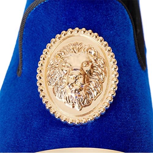 מתאים כחול קטיפה נעלי מוקסינים לגברים עם זהב האריה אבזם וצלחת בעבודת יד דירות