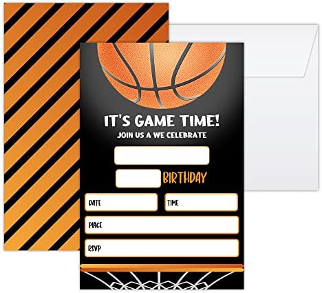 Utaqer 4 X6 כרטיסי הזמנה למסיבת יום הולדת עם מעטפות סט של 20, ציוד מסיבות יום הולדת לכדורסל לבנים, בנות, ילדים