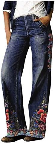 מכנסי ג'ין מטען לנשים נשים ג'ינס מודפסים מכנסיים ארוכים מזדמנים קרעו ז'אן ז'אן לנשים