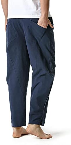 מכנסי מטען Ozmmyan נשים פשתן כותנה מכנסיים מזדמנים רופפים מכנסיים אלסטיים קלים משקל קלים מכנסיים יוגה