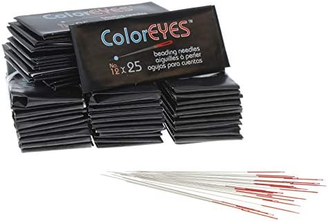 מחטי החרוזים של החרוזים Coloreyes, גודל 12, 1 שקית/1000 מחטים, קצה צבעוני אדום לזיהוי קל של גודל,