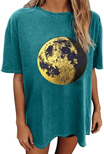 צמרות לנשים 2023 ירח וינטג 'מזדמן מודפס חולצת טריקו שרוול קצר יתר על המידה
