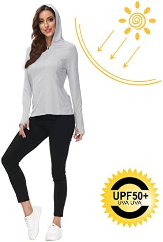 MOFIZ לנשים UPF 50+ קפוצ'ון הגנה מפני השמש שרוול ארוך רבע רוכסן חולצה מהירה אימון אתלטי יבש מהיר ריצה