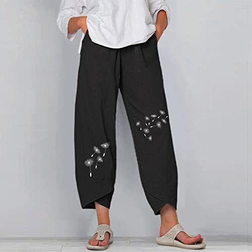 KCJGIKPOK Ladies Capri מכנסיים, ישר עבודות מותניים גבוהות מכנסי יבול כותנה עם חותלות בנות בכיסים
