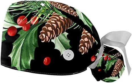 2 מחשבים אחיות קרצוף כובעים נשים שיער ארוך, כובע עבודה מתכוונן לחג המולד דקורטיבי עם כפתור ורצועת זיעה