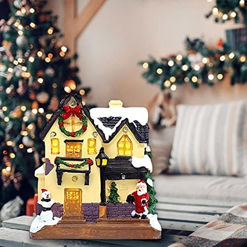 שיאולינג בית חג מולד זוהר, שרף סצנה מיניאטורית לחג המולד בתים כפר, בקתת חורף מוארת LED, קישוט בניית שולחן,