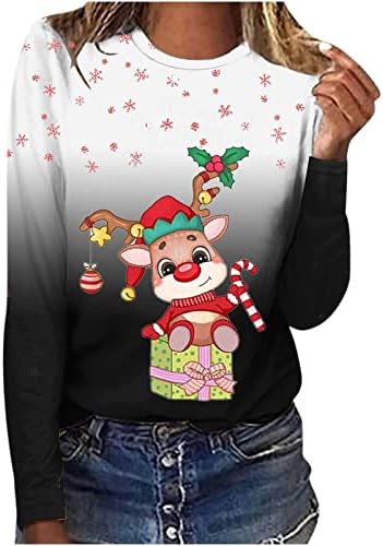 סווטשירט של איילים שובבים לנשים חג המולד 3D סוודר מודפס עליון חולצת שיפוע מזדמן סווטשירט שרוול